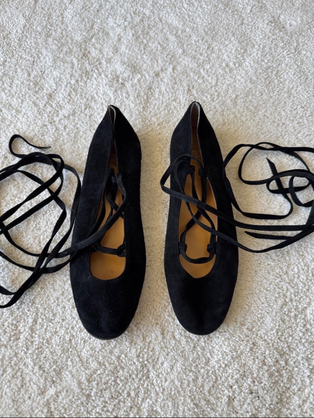 SOLD Ralph Lauren Black Suede Lace-Up Flats with Wrap Ties